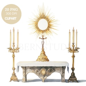 Eucharistische Ostensory Clipart PNG, Bundle 20 hohe Qualität, Aquarell Gold Eucharistische Monstranz JHS, printable Aufkleber Goodnotes | 808
