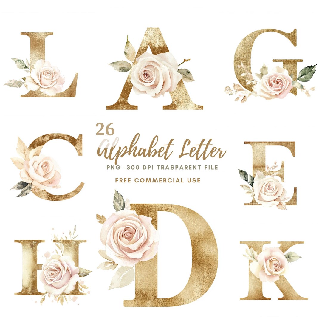 Floral Alphabet Letter Clipart Bundle 26 High Quality PNG, Watercolor ...