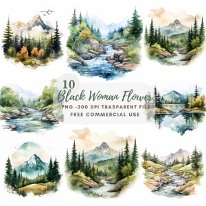 Berg Landschaft Clipart, Bundle 14 Hohe Qualität, Aquarell Berg, Digital Download, Kartenherstellung, Mixed Media, Digitales Papier Handwerk |202
