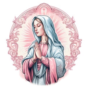 Clipart Vergine Maria rosa, bundle 15 PNG di alta qualità, clip art acquerello JPG, download digitale, creazione di cartoline, supporti misti, artigianato in carta digitale/16