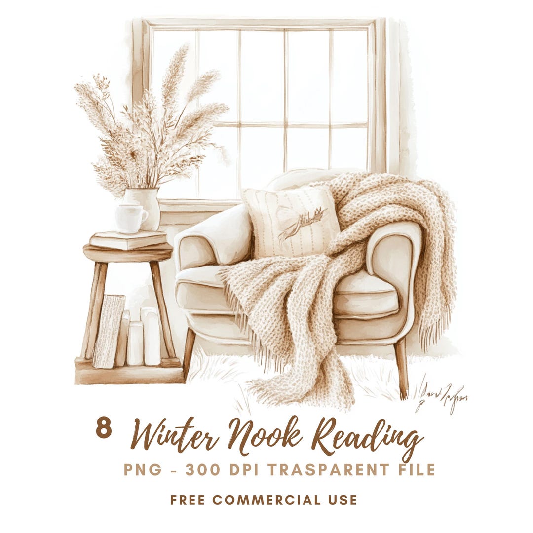 Reading Nook Book Clipart, Bundle 8 High Quality Png,watercolor Boho ...
