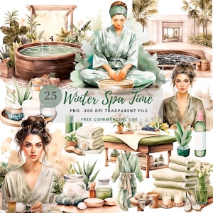 Cosy Winter Spa Clipart PNG, lot de 25 JPG haute qualité, téléchargement numérique, fabrication de cartes, techniques mixtes, créations numériques en papier, autocollants imprimables | 61