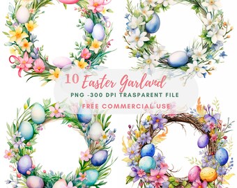Ostergirlande Kranz Clipart PNG Bundle 10 hohe Qualität, Ostern Aquarell, digitaler Download, Kartenherstellung, Mixed Media, digitales Papier Handwerk|154
