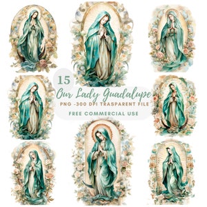 Nostra Signora di Guadalupe, Clipart ad acquerello PNG 15 Alta qualità, Acquerello, Download digitale, Creazione di cartoline, Supporti misti, Creazioni con carta digitale/251
