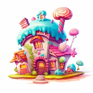 Candy House Clipart PNG, Pakiet 10 Wysokiej Jakości, Dom Wróżek, Pobieranie Cyfrowe, Tworzenie Kartek, Media Mieszane, Naklejki Do Wydrukowania| 273