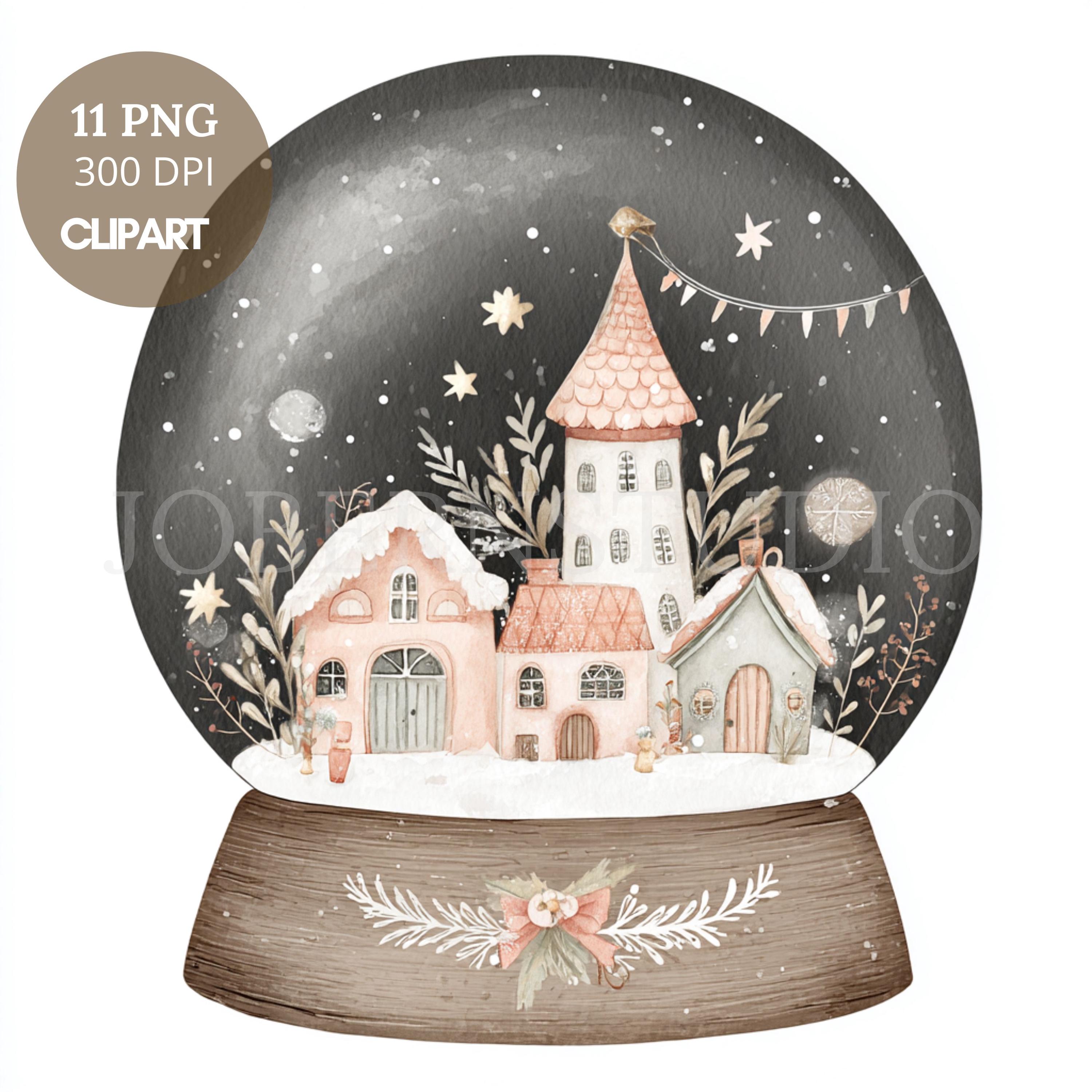Christmas Snow Globe Clipart PNG Bundle 11 | Watercolor Christmas Beige ...