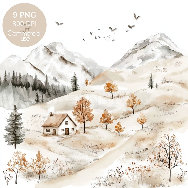 Fall Autumn Landscape Clipart PNG Bundle 9 High Quality Png,watercolor
