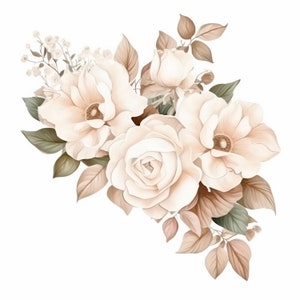 Pacchetto clipart ortensia beige 15 PNG di alta qualità, bordo fiore acquerello, adesivi, download digitale, creazione di carte, artigianato in carta digitale/ 317