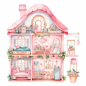 Pink DollHouse Clipart PNG, Pakiet 15 Wysokiej Jakości, Dom Zabawek, Pobieranie Cyfrowe, Tworzenie Kartek, Media Mieszane, Naklejki Do Wydruku| 307