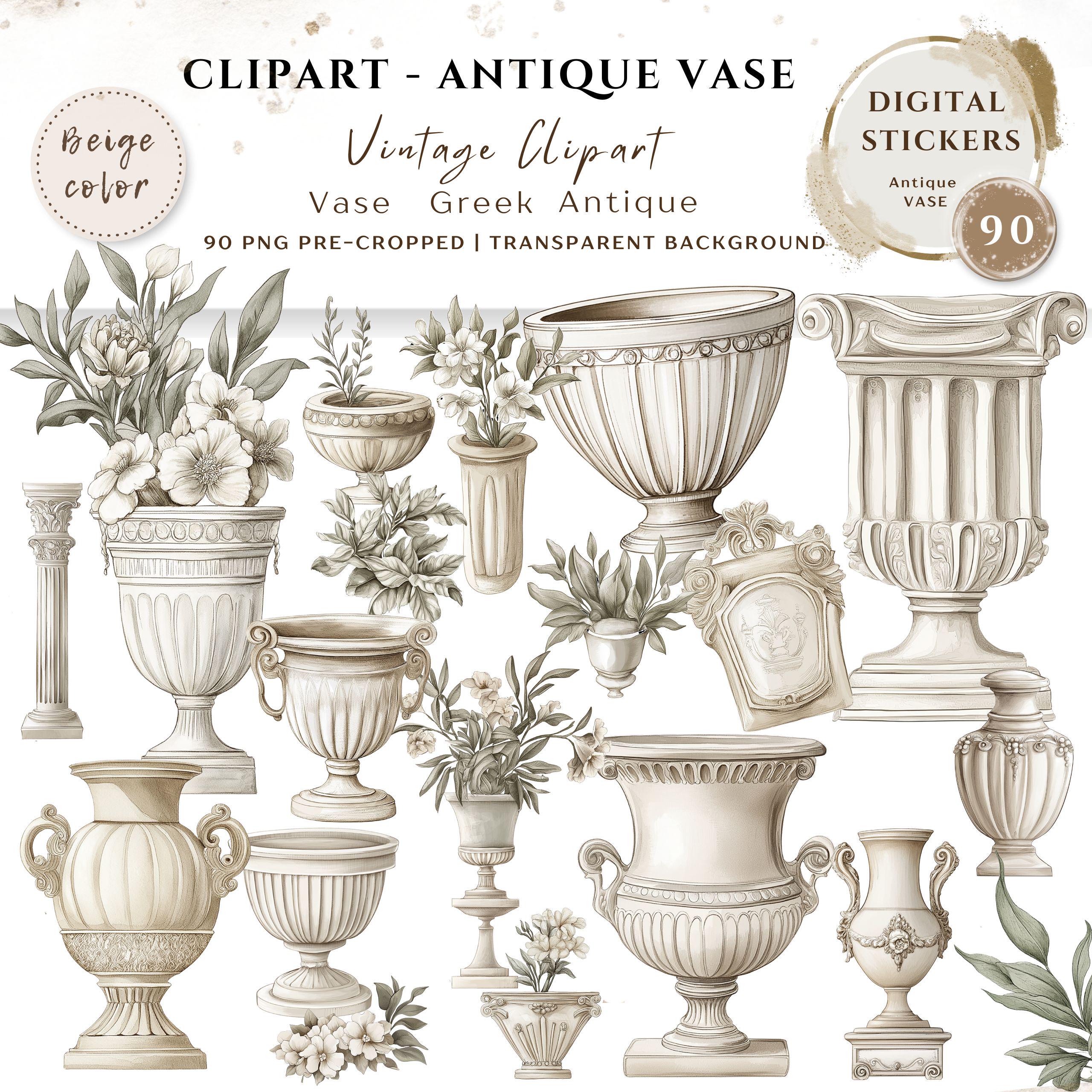 アンティーク花瓶クリップアートPNG、バンドル90高品質|ヴィンテージ