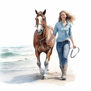 Mujer y caballo Clipart PNG Paquete 15 Alta calidad, Chica acuarela, Pegatinas imprimibles, Descarga digital, Fabricación de tarjetas, Artesanía de papel digital/300