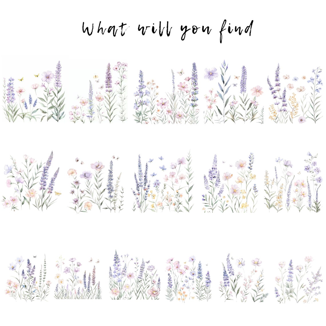 Muted Wild Flower Border Clipart Bundle 16 High Quality Png,watercolor ...