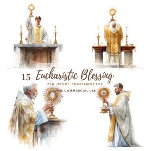 Priester im eucharistischen Segen Clipart PNG, Bündel 15 hohe Qualität, Aquarell eucharistische Monstranz, bedruckbare Aufkleber Goodnotes | 802