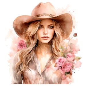 Aquarel Cowgirl Party Clipart PNG, Bundel 25 Hoge kwaliteit JPG, Digitale download, Kaart maken, Digitale papierkunst, Afdrukbare stickers | 72
