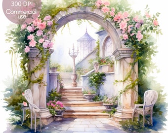 Jardin secret Clipart PNG, lot de 15 haute qualité, fleur de jardin paysager, téléchargement numérique, fabrication de cartes, techniques mixtes, créations numériques en papier | 354