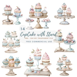 Cupcake with Stand Clipart,Bundle 14 High Quality PNG,Watercolor CapCake,Printable Sticker,Digital Download,Card Making,Digital Paper|453