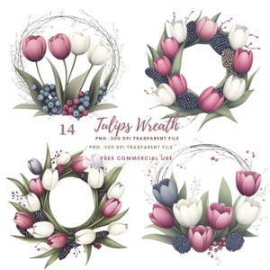 Tulips Wreath Flower Clipart Bundle 14 High Quality PNG, Watercolor Floral Bouquet,Printable Stickers Goodnotes| Digital Download| 805