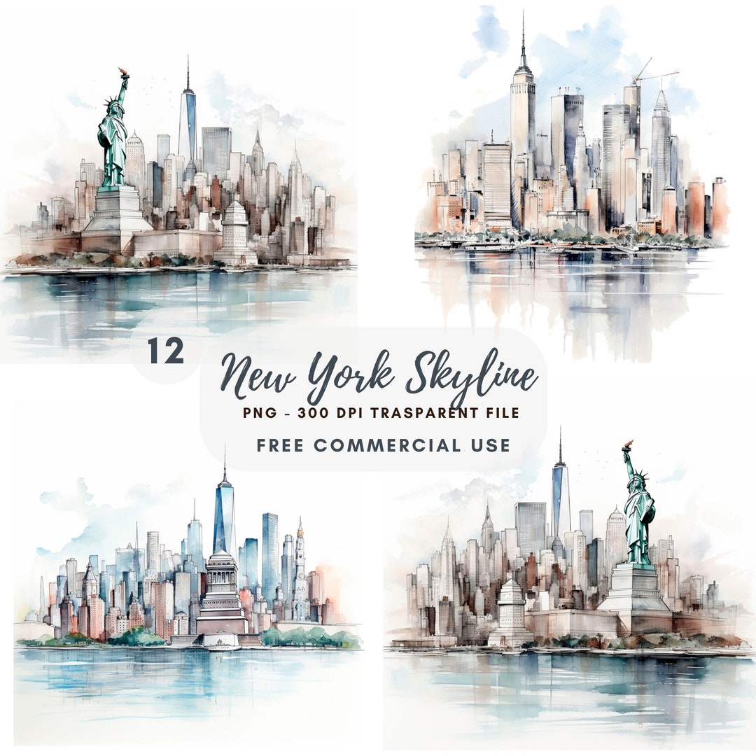 New York Skyline Clipart Png,bundle 12 High Quality,cityscape Black Ink ...