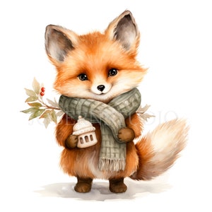 Winter Fox Clipart PNG,Bundle 15 High Quality JPG,Digital Download,Card Making,Mixed Media,Digital Paper Craft| 34