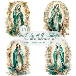 Nostra Signora di Guadalupe, Clipart ad acquerello PNG 15 Alta qualità, Acquerello, Download digitale, Creazione di cartoline, Supporti misti, Creazioni con carta digitale/251