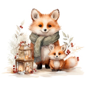 Woodland Family Animal Clipart PNG, Fox Bundle 15 JPG de haute qualité, Téléchargement numérique, Autocollants, Fabrication de cartes, Médias mixtes, Artisanat en papier numérique| 41
