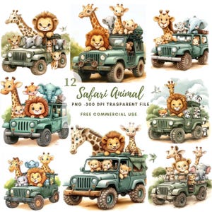 Safari djur clipart bunt 12 högkvalitativa PNG, akvarell safari djur, digital nedladdning | Utskrivbara klistermärken Goodnotes | 783