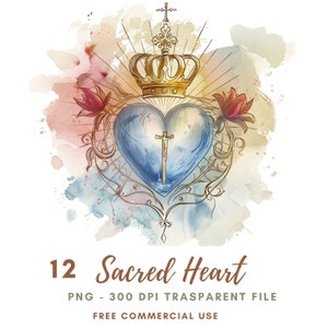Heilig hart clipartbundel 12 hoge kwaliteit png, aquarel Jesus Mary, digitale download, kaarten maken, mixed media, digitale papierkunst | 459