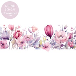 Tulips Flower Border Clipart Bundle 12 High Quality PNG, Watercolor Floral Garland, Digital Download,Card Making,Digital Paper Craft| 468