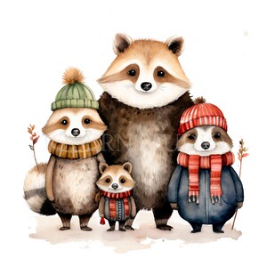 Noël famille animaux Clipart PNG, lot de 15 JPG haute qualité, téléchargement numérique, autocollants, fabrication de cartes, techniques mixtes, créations numériques en papier | 39