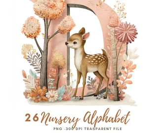 Kwekerij alfabet letter clipart bundel 26 hoge kwaliteit png, aquarel letter animal, afdrukbare stickers goodnotes, digitale download | 834