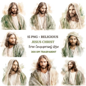 Pacchetto Clipart Gesù Cristo 15 PNG di alta qualità, Gesù acquerello, Download digitale, Creazione di cartoline, Supporti misti, Mestiere di carta digitale/ 142