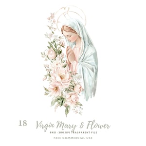 Clipart di fiori della Vergine Maria, pacchetto di 18 PNG di alta qualità, Vergine Maria e Gesù, adesivi stampabili Goodnotes, download digitale/773