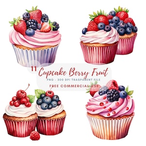 Cupcake Fruit Clipart,Bundle 11 High Quality PNG,Watercolor CupCake ,Printable Sticker,Digital Download,Card Making,Digital Paper Craft|457
