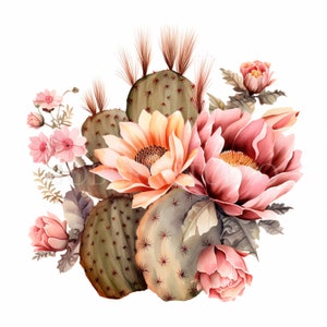 Paquete de imágenes prediseñadas de cactus rosa 10 JPG de alta calidad, decoración del hogar en acuarela, pegatina imprimible, descarga digital, fabricación de tarjetas, artesanía de papel digital/345