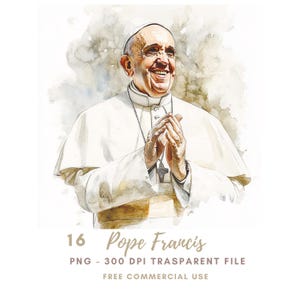 Pacote de Cliparts do Papa Francisco com 16 PNG de Alta Qualidade, Aquarela do Santo Padre Papa Francisco | Adesivos para Imprimir Goodnotes, Download Digital | 795