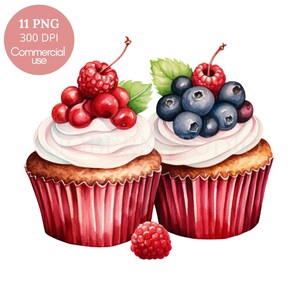 Cupcake Fruit Clipart,Bundle 11 High Quality PNG,Watercolor CupCake ,Printable Sticker,Digital Download,Card Making,Digital Paper Craft|457