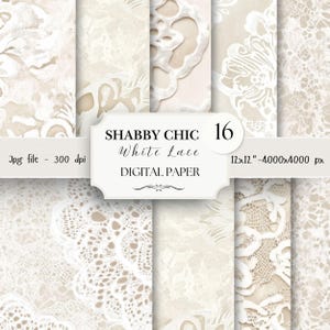 Confezione di carta digitale White Lace - 16 carte per scrapbooking vintage - motivi senza soluzione di continuità - sfondo digitale - set di carta per acquerelli/ 714