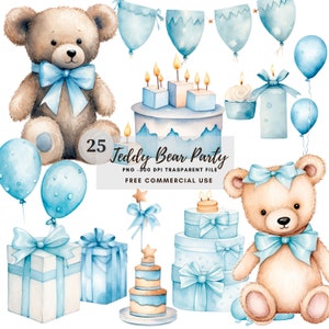 Teddy Bear Aquarelle Clipart PNG,25 JPG de haute qualité, Téléchargement numérique, Fabrication de cartes, Licence commerciale, Digital Paper Craft| 2