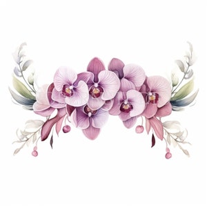 Pacchetto Clipart Ghirlanda di orchidee 15 PNG di alta qualità, Bordo floreale acquerello, Adesivi, Download digitale, Creazione di cartoline, Creazioni di carta digitale/146