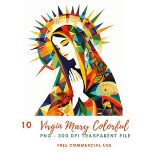 Clipart della Vergine Maria, Pacchetto 10 PNG di alta qualità, Maria Vergine vintage colorata, Download digitale, Adesivi stampabili Goodnotes, Carta digitale/520