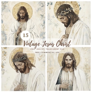 Jezus Christus clipartbundel 15 hoge kwaliteit png | Aquarel vintage Jezus bidt| Afdrukbare stickers Goodnotes | Digitale download | 793
