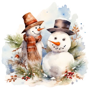 Clipart PNG de bonhomme de neige de Noël, lot de 15 JPG de haute qualité, téléchargement numérique, fabrication de cartes, techniques mixtes, créations numériques en papier, autocollants imprimables | 42