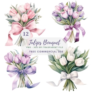 Tulips Bouquet Flower Clipart Bundle 12 High Quality PNG, Watercolor Floral Border, Digital Download,Card Making,Digital Paper Craft| 243