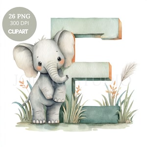 Nursery Alphabet Letter Clipart Bundle 26 High Quality PNG, Watercolor LetterAnimal,Printable Stickers Goodnotes, Digital Download| 834
