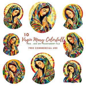 Clipart della Vergine Maria, Pacchetto 10 PNG di alta qualità, Maria Vergine vintage colorata, Download digitale, Adesivi stampabili Goodnotes, Carta digitale/517