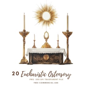 Eucharistische Ostensory Clipart PNG, Bundle 20 hohe Qualität, Aquarell Gold Eucharistische Monstranz JHS, printable Aufkleber Goodnotes | 808