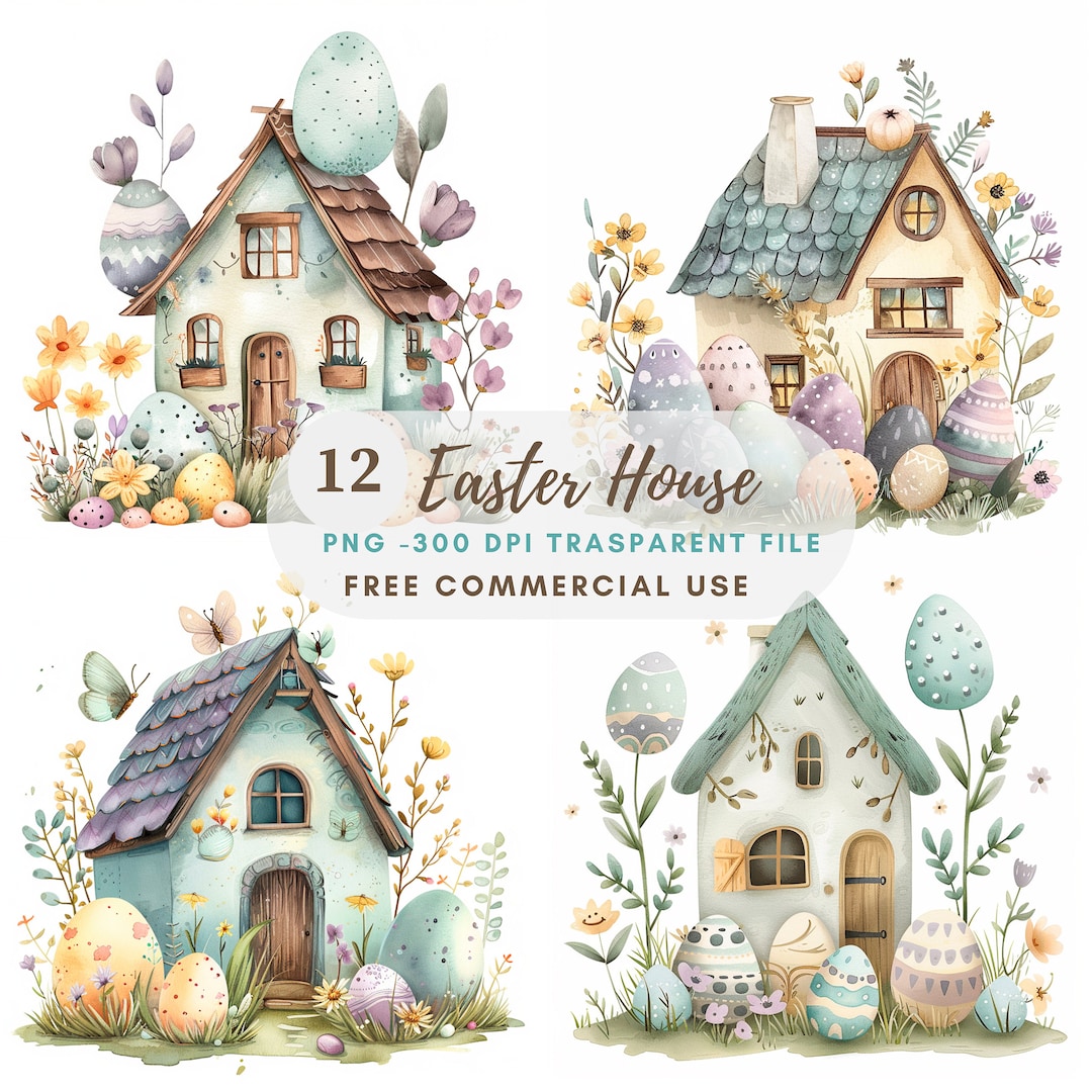 Easter House Clipart PNG Bundle 12 High Quality,watercolor Egg ...