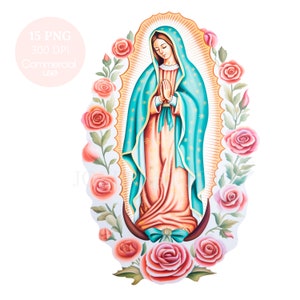 Notre-Dame de Guadalupe, Aquarelle Clipart PNG,15 JPG de haute qualité, Téléchargement numérique, Fabrication de cartes, Médias mixtes, Artisanat en papier numérique| 14