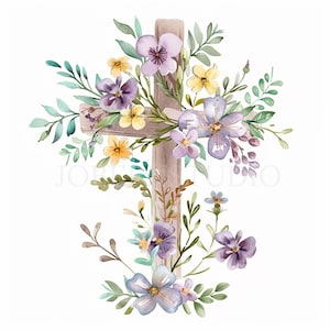 Flower Cross Clipart Bundle 15 PNG di alta qualità,Croce acquerello,Adesivo,Download digitale,Creazione di cartoline,Media misti,Creazione di carta digitale/ 276