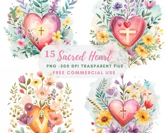 Sacred Heart Clipart Bundle 15 High Quality PNG, Watercolor Jesus Mary, Digital Download,Card Making,Mixed Media,Digital Paper Craft| 263